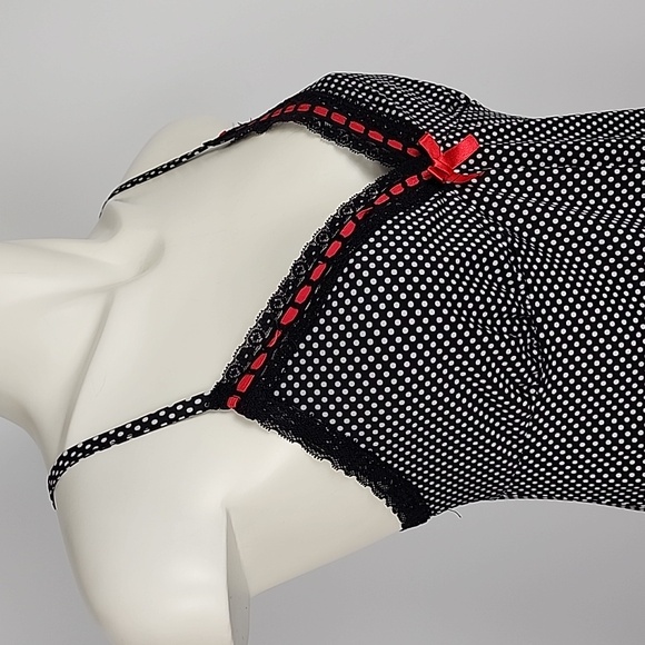 La Senza White Polka Dot Black Red Bow Adjustable Strap Stretchy Lace Size Large - Picture 2 of 14